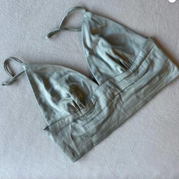 Zara Tops - ZARA Sage Green Satin-Effect Crinkle Crop Top Size S 🩵
